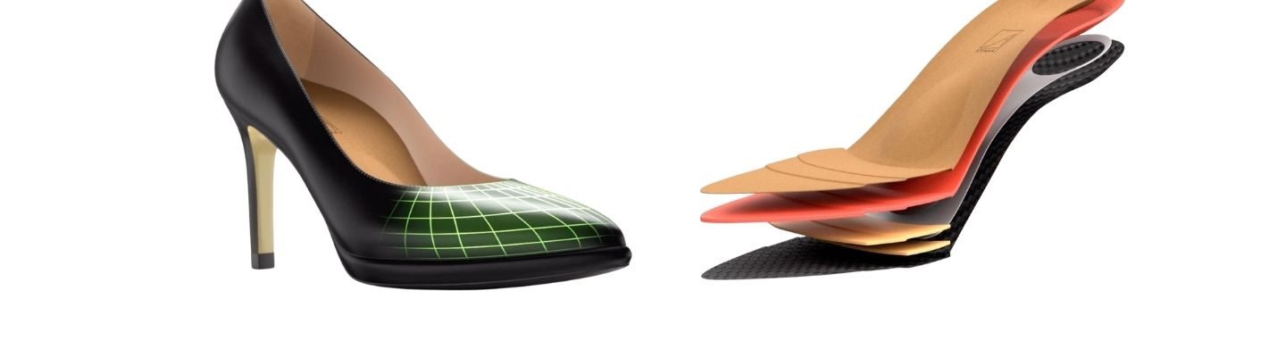 ✅ Integrerade ortopediska inlägg i högklackade skor (pumps och boots), patenterad teknologi